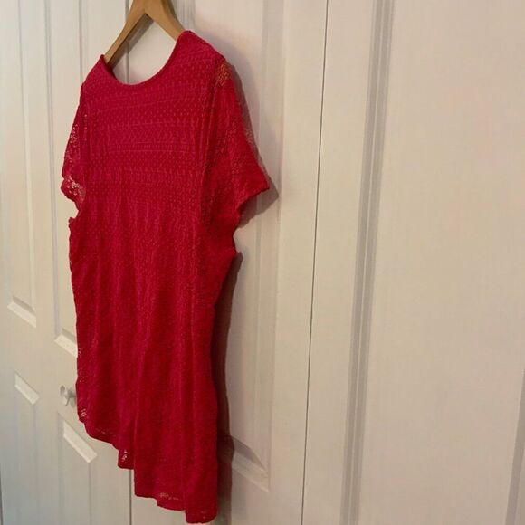 Leo & Nicole Pink Crochet Lace Overlay Short Sleeve Top XL - Picture 9 of 10